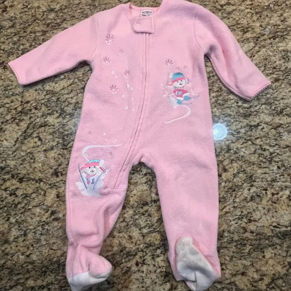 Vintage 90s Okie Doke Girl 2T Fleece Pajamas Months Sheep Snow Winter Soft‎
